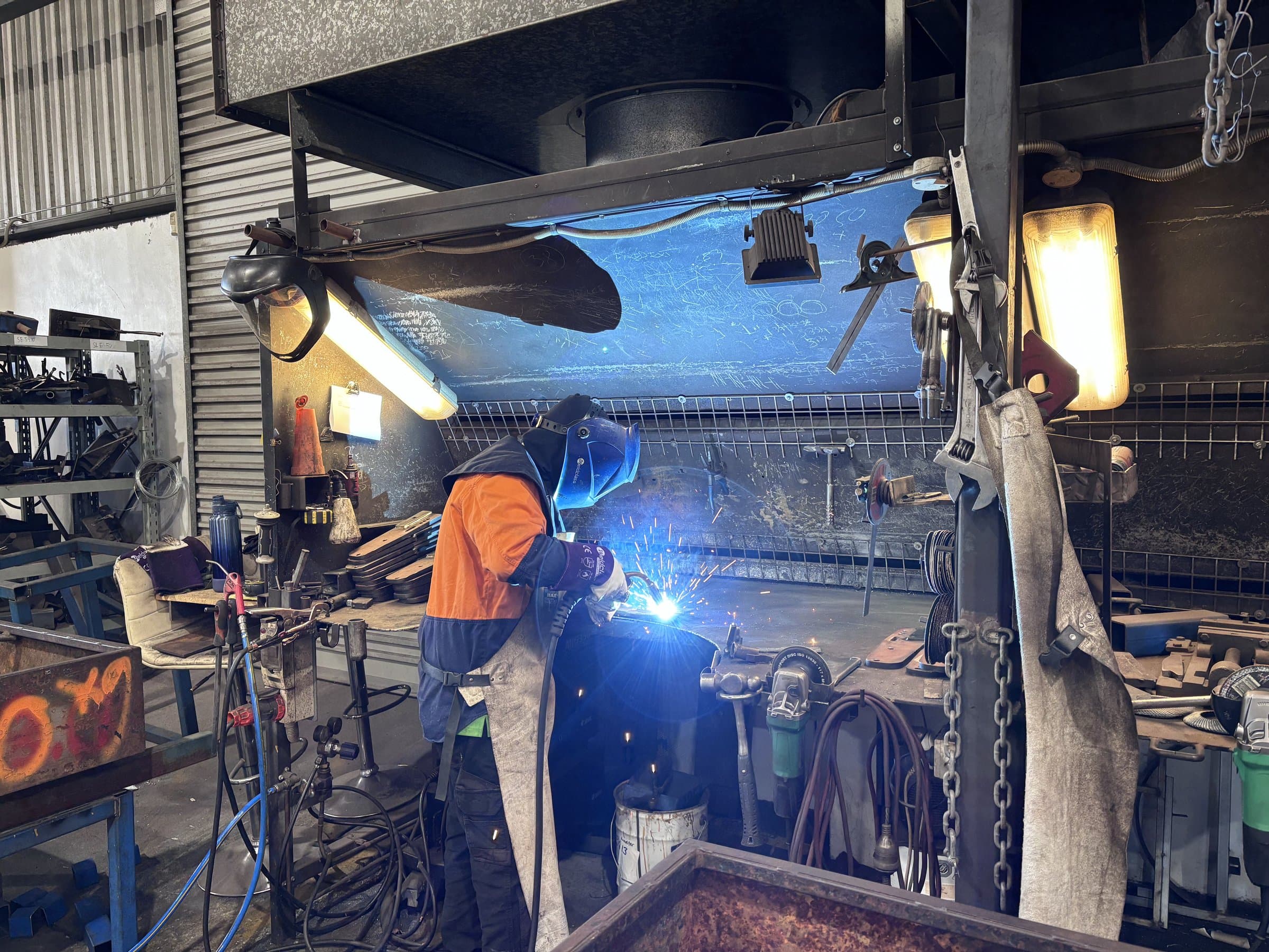 Arc welding in the fabrication bay